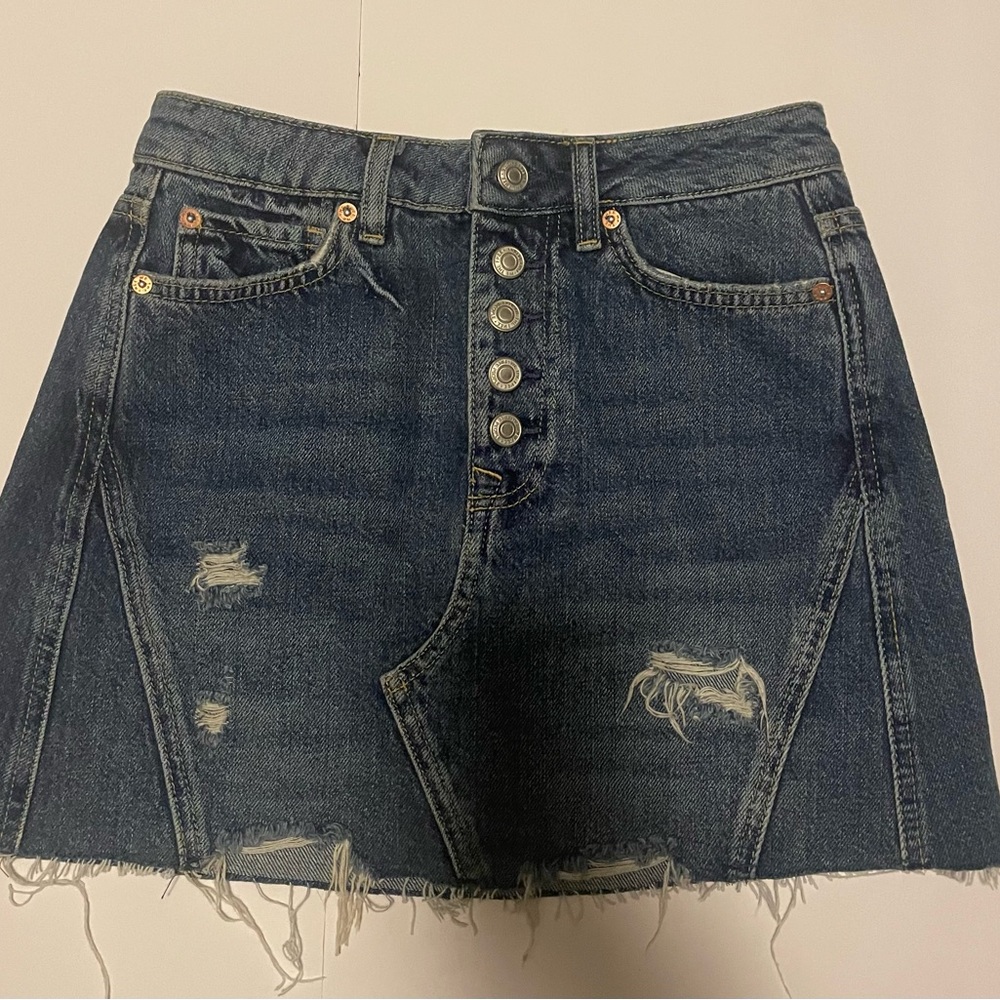 Denim Button-Up Distressed Skirt